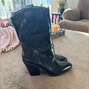 Billini Glossy Black Croc Heeled Boots